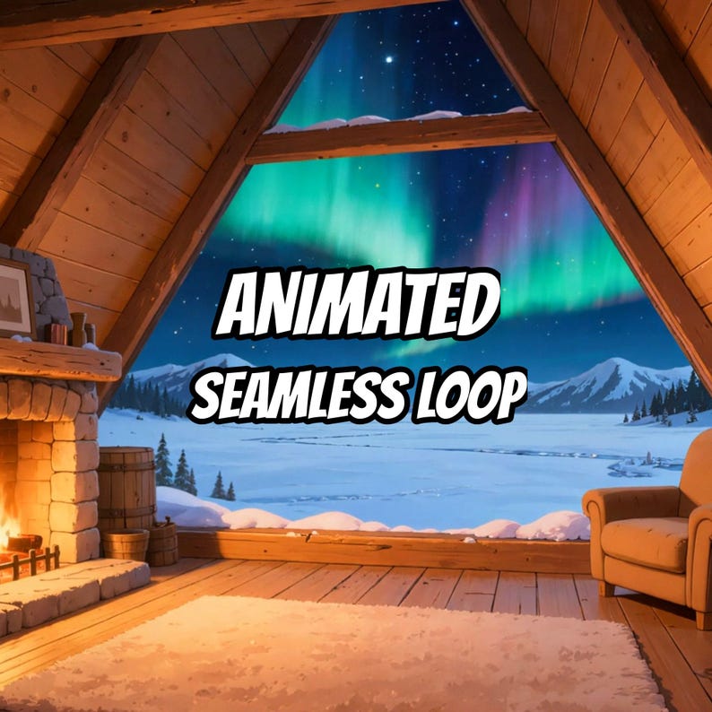 Accogliente baita a forma di A con aurora boreale - Sfondo animato per streaming · 1080p MP4 immagine 1