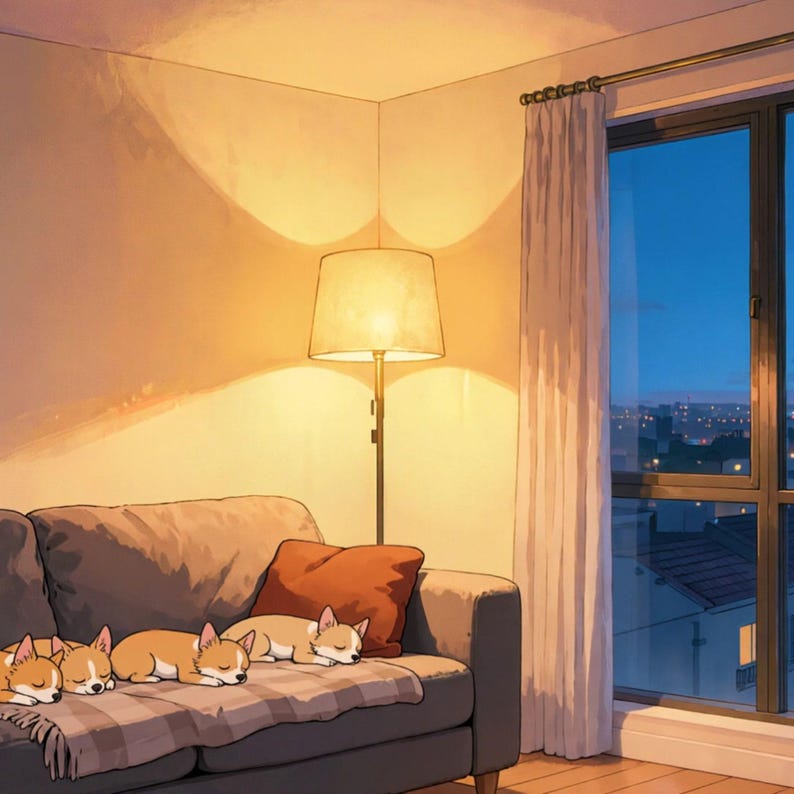 Sleeping Corgis Living Room City View Live Wallpaper for Twitch Streams · 1080p MP4 image 2