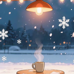 Vídeo de fondo acogedor con ventana de cafetería invernal para dormir y relajarse · 4K + 1080p MP4 imagen 2