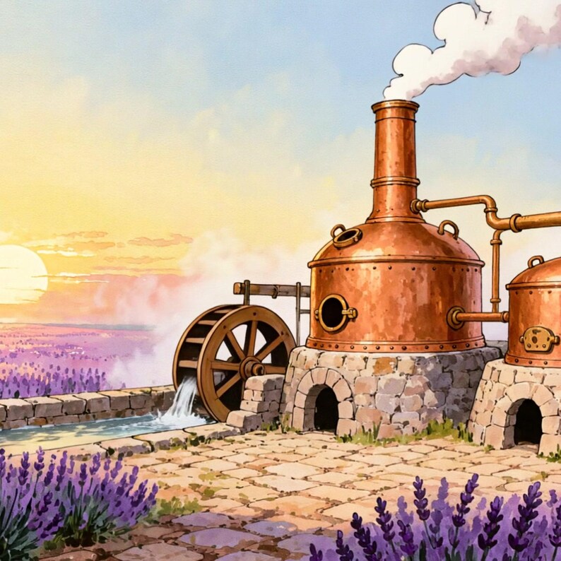 Fondo animado de la destilería Lavender Field al atardecer para streaming · 1080p MP4 imagen 2