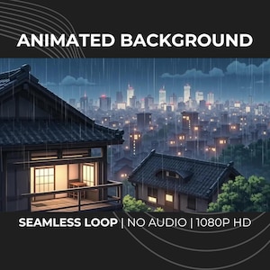 Rainy Japanese City Animated Background Loop | 1080p Twitch YouTube OBS Lo-fi Stream Overlay | Traditional House Night View VTuber