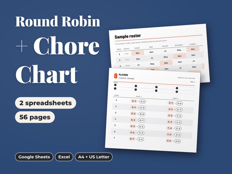Round Robin Schedule Spreadsheet and Chore Chart Bundle