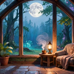Cozy Moonlit Solarium Forest Animated Wallpaper for Lofi and Study · 1080p MP4 image 2