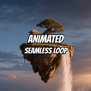 Fondo animado de cascada con pagoda flotante para transmisiones Lofi · 1080p MP4 imagen 1