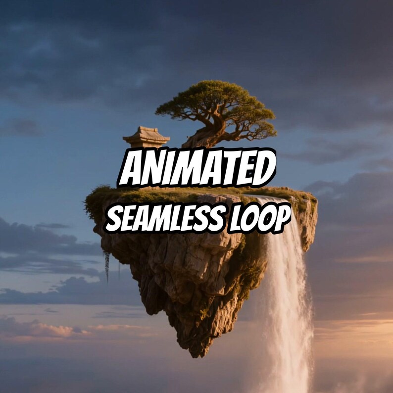 Fondo animado de cascada con pagoda flotante para transmisiones Lofi · 1080p MP4 imagen 1