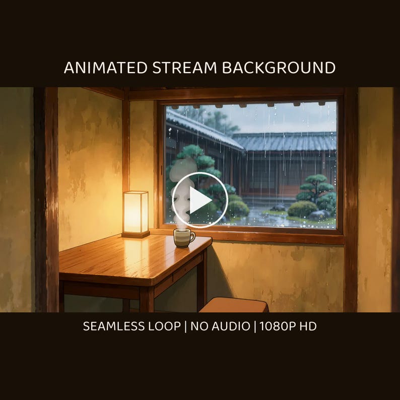 Cozy Rainy Japanese Garden Window Video Background for Work From Home · 4K + 1080p MP4 image 1