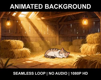 Cozy Barn Sleeping Cat Animated Background for Streaming · 1080p MP4