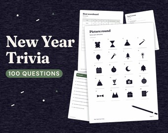 New Years Eve Trivia Game Printable, 100 Questions, Picture Round, Answer Key, Party Games for Adults and Family, A4 and US Letter PDF
