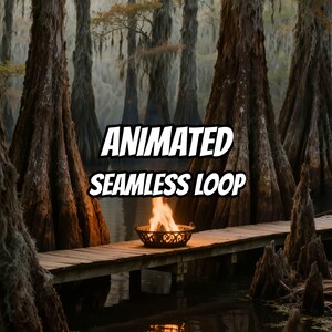 Mystical Bayou Fire Pit Animated Background for VTubers · 1080p MP4 image 1