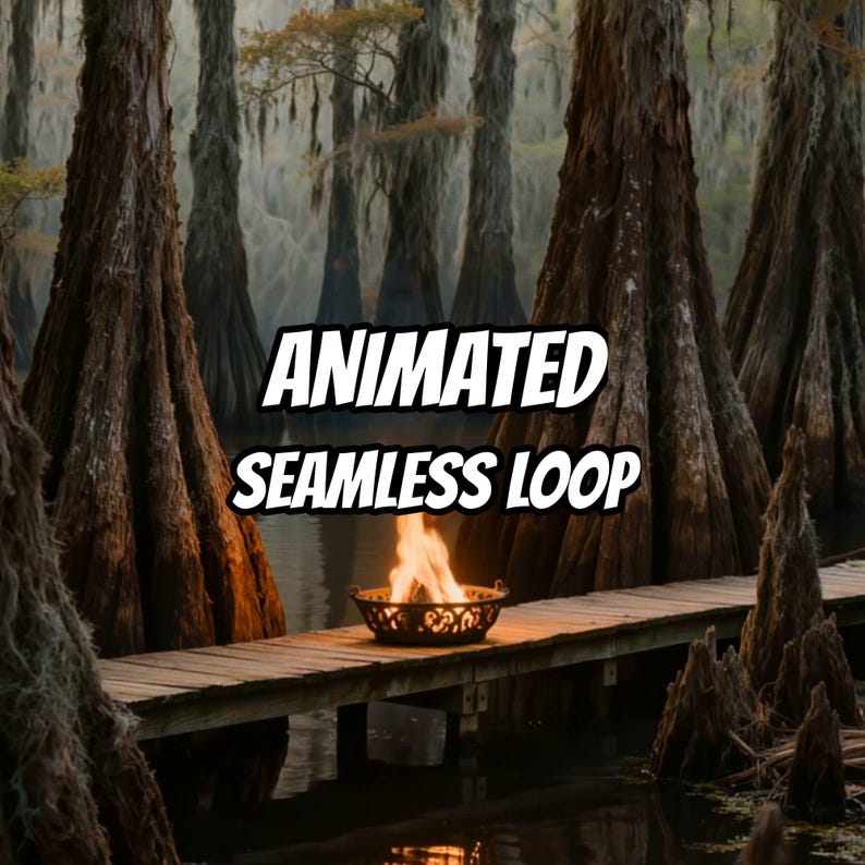 Mystical Bayou Fire Pit Animated Background for VTubers · 1080p MP4 image 1
