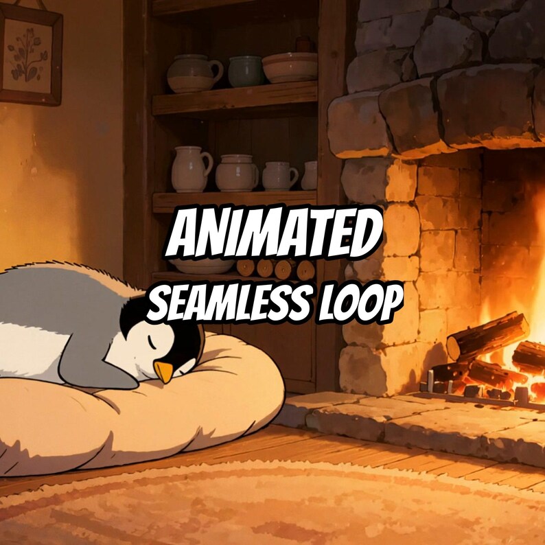 Cozy Fireplace Room Sleeping Penguin Live Wallpaper for Focus and Study · 1080p MP4 image 1