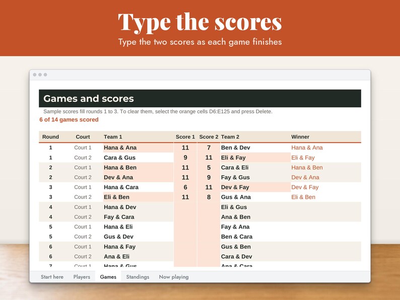 Pickleball Round Robin Schedule Spreadsheet, image 5