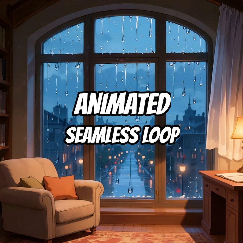 雨の降る日本の夜の街並みアニメーション背景（ローファイビデオ用） · 1080p MP4 画像 1