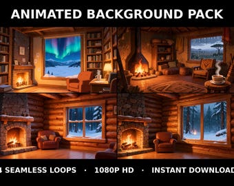 Rainy Fireplace Cabin Animated Background for Twitch Streamers · 1080p MP4