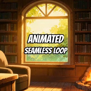 Sunny Library Fireplace Live Wallpaper for VTubers · 1080p MP4 image 1