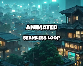 Animerad bakgrund med regnig japansk gatunatt för Lofi-videor · 1080p MP4