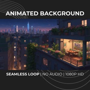 City Balcony Night View Animated Background Loop | 1080p Twitch YouTube OBS Stream Overlay | Urban Apartment Skyline Aesthetic VTuber