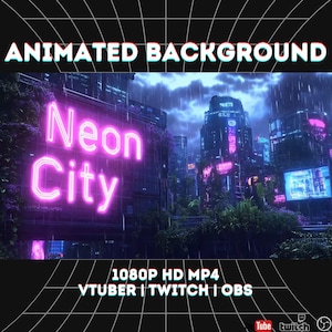 Futuristic Rainy Neon City Loop | 1080p Seamless Animated Background for Twitch, OBS, YouTube & Zoom VTuber Streams