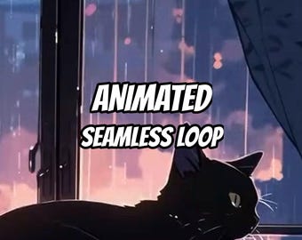 Cute Black Cat Window Animated Background for Twitch Streams · 1080p MP4