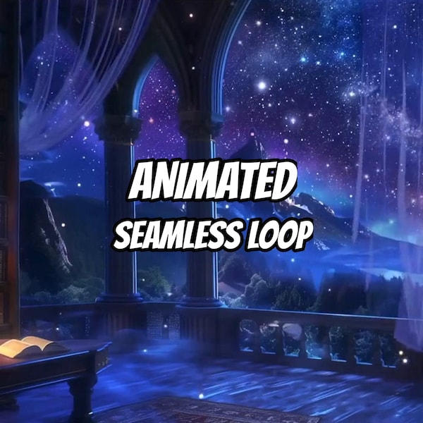 Enchanted Library Starry Night Animated Background for Stream Overlay · 4K + 1080p MP4