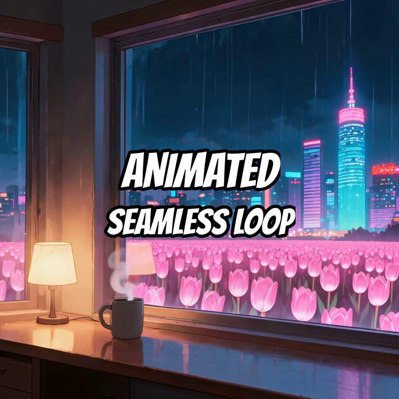 Fundo animado com vista de quarto em cidade japonesa chuvosa para transmissões Lo-fi · 1080p MP4 imagem 1