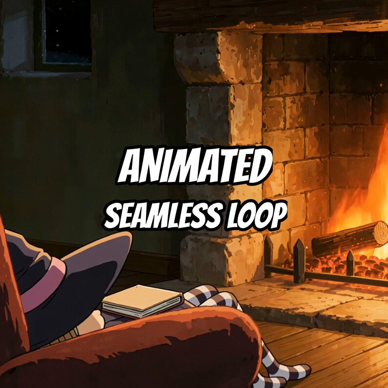 Cozy Fireplace Reading Night Animated Background for Sleep and Relaxation · 1080p MP4 image 1