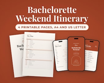 Bachelorette Itinerary Printable, Weekend Plan with Packing List and Cost Split, Girls Trip Itinerary, 3 Themes, A4 and US Letter PDF