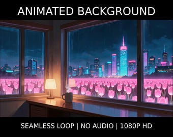 Cozy Desk Rainy Cyberpunk Window Animated Background for Lofi Videos · 1080p MP4
