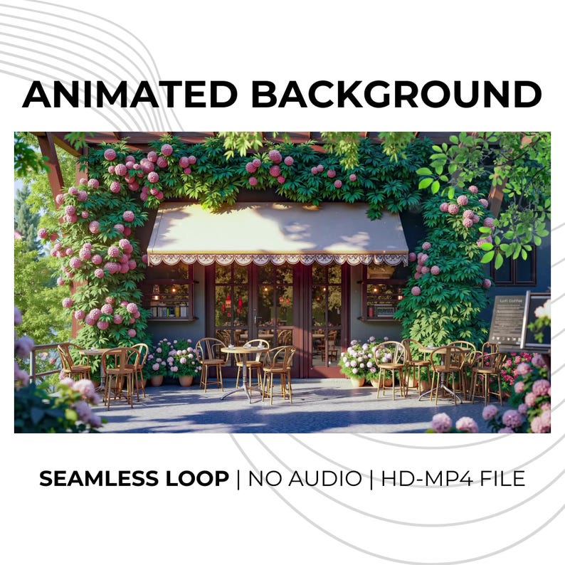 Animated Lofi Cafe Background: Seamless Floral Patio Video For Relaxing & Productivity image 1