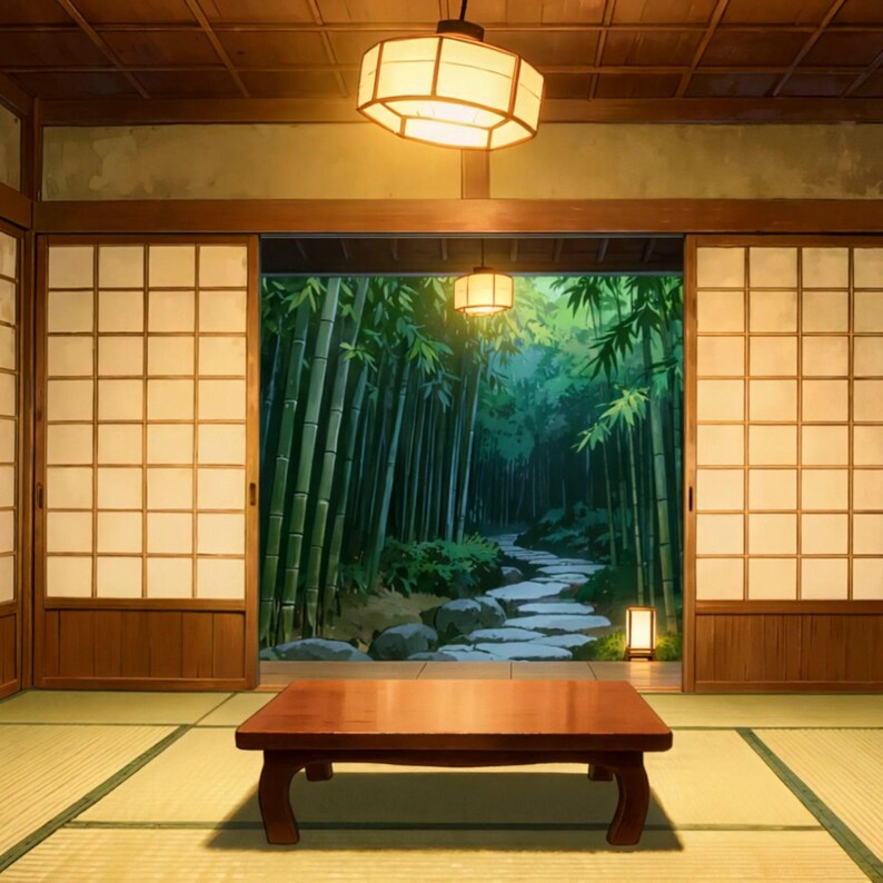 Traditional Japanese Room Bamboo Forest View Animated Background for VTubers 1080p MP4 image 2