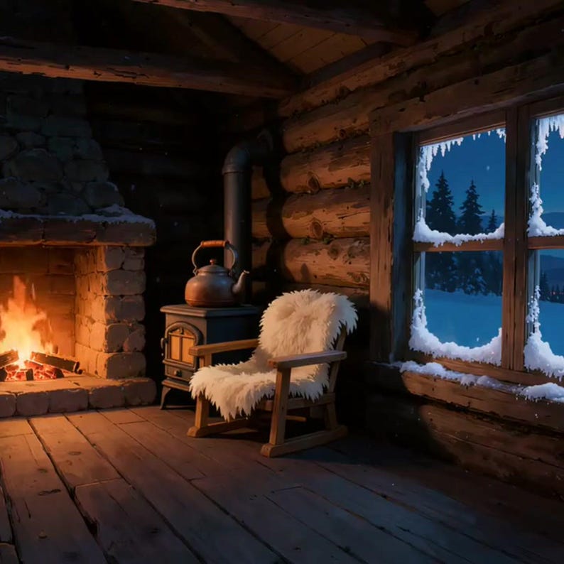 Cozy Winter Cabin Fireplace Video Background for Live Streams · 1080p MP4 image 2