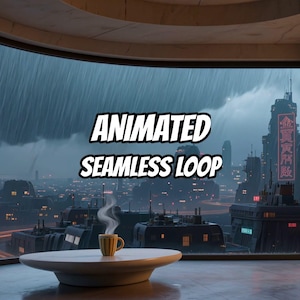 Rainy Cyberpunk City View Animated Wallpaper for Zoom Calls · 1080p MP4 image 1