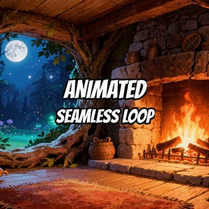 Vídeo de fundo mágico com lareira na floresta iluminada pelo luar para o Spotify Canvas · 1080p MP4 imagem 1