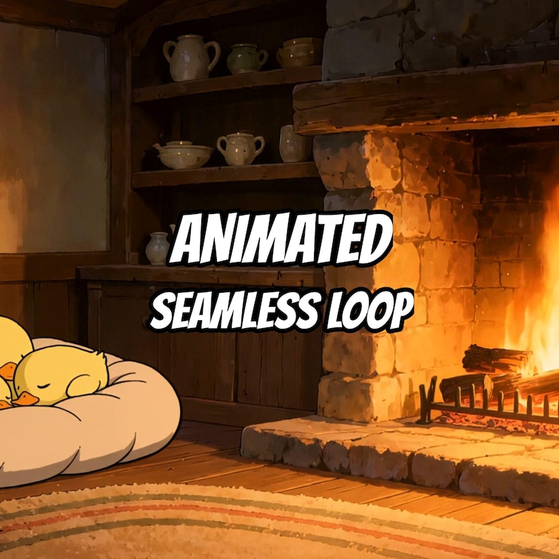 Cozy Fireplace Ducklings Sleeping Live Wallpaper for Podcasts · 1080p MP4 image 1