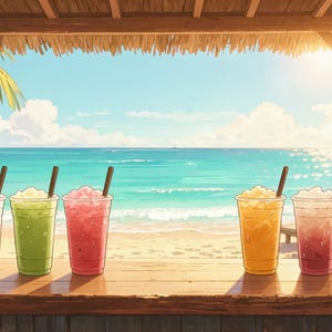Tropical Beach Bar Counter Drinks Live Wallpaper for OBS Streaming · 1080p MP4 image 2