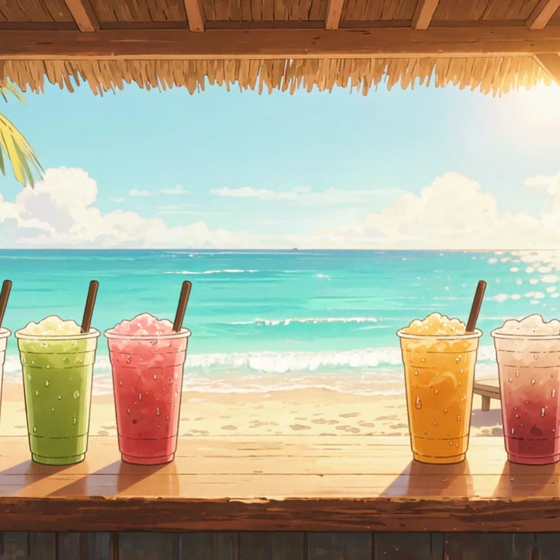 Tropical Beach Bar Counter Drinks Live Wallpaper for OBS Streaming · 1080p MP4 image 2