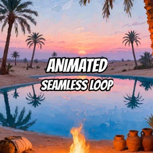 Desert Oasis Campfire Sunset Animated Background for Lofi Video · Vertical 1080p MP4 image 1