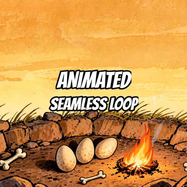 Dinosaur Campfire Animated Background for VTuber Stream · 1080p MP4 image 1