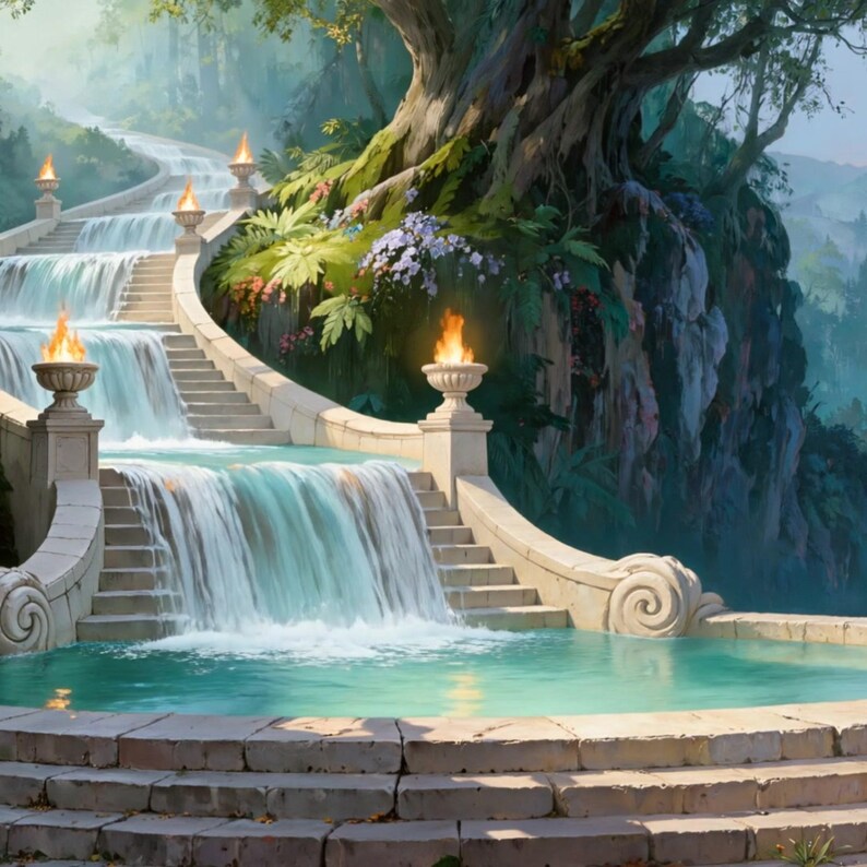 Enchanted Waterfall Stairway Animated Background for VTubers · 1080p MP4 image 2