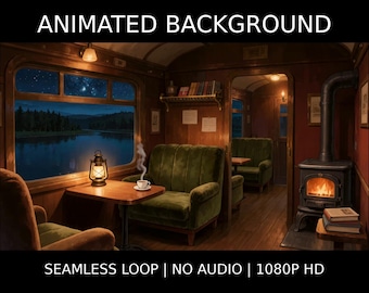 Cozy Vintage Train Car Night Journey Animated Background for Lofi Videos · 1080p MP4