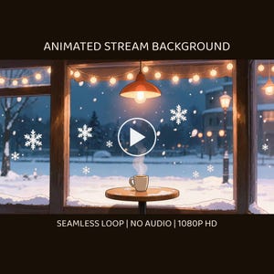 Vídeo de fondo acogedor con ventana de cafetería invernal para dormir y relajarse · 4K + 1080p MP4 imagen 1