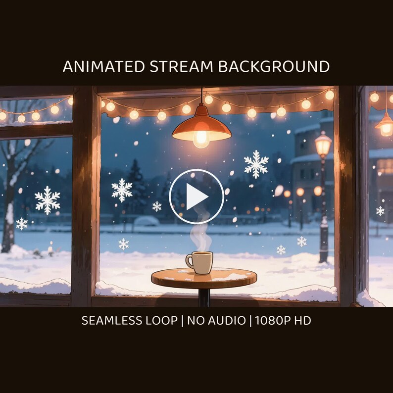 Vídeo de fondo acogedor con ventana de cafetería invernal para dormir y relajarse · 4K + 1080p MP4 imagen 1