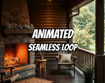 Gemütlicher Hüttenkamin & regnerisches Fenster – animierter Hintergrund für Streaming · 1080p MP4