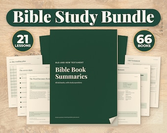 Bible Study Bundle Printable, 66 Book Summaries, 21 Gospel of John Lessons, 8 Blank Study Pages, Answer Keys, Small Group, A4 and Letter PDF