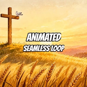Fondo animado de campo con cruces y puesta de sol dorada para Lofi · MP4 1080p imagen 1