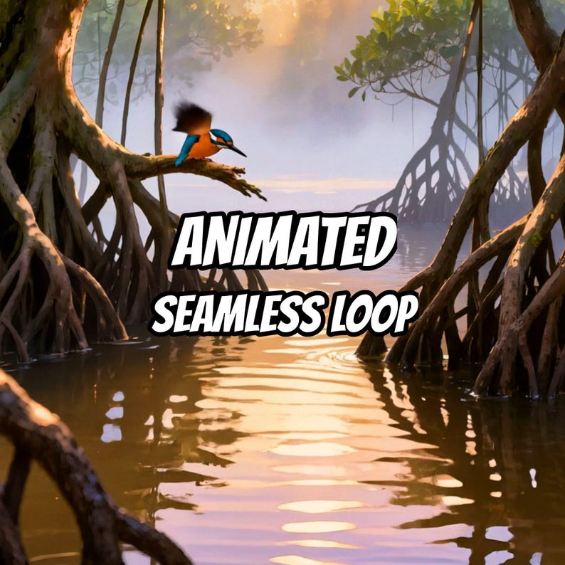 Kingfisher in Mangrove Forest Animated Background for VTubers · 1080p MP4 image 1