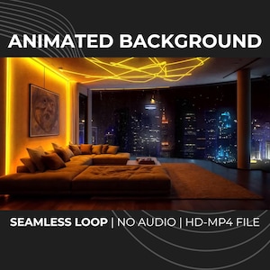 Luxury Penthouse Night View Animated Background Seamless Loop HD MP4 Video Digital Download Modern City Skyline Overlay