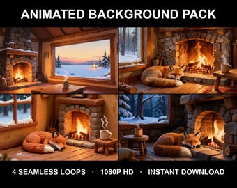 Cozy Rainy Fireplace Cabin Animated Background for Twitch Streamers · 1080p MP4