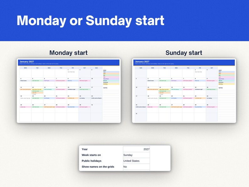 2027 Family Calendar Spreadsheet, image 5