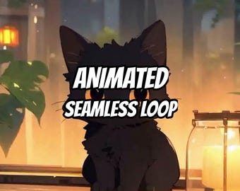 Cozy Black Cat Window Scene Animated Background for Streaming · 4K + 1080p MP4